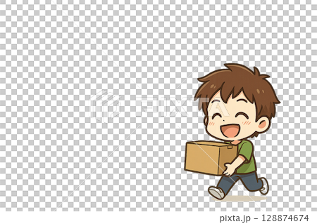 文化祭準備に励む大学生のミニキャライラスト（透過PNG・中央余白あり） 128874674