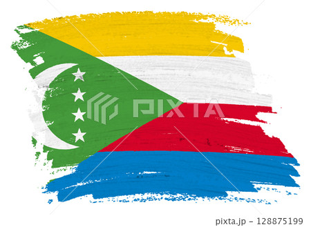 Comoros flag background paint splash brushstroke Comoros flag background paint splash brushstroke 128875199