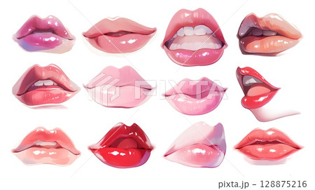 ピンク色とピンクの口紅を縁取りに置いた白背景のピンクと白バック ピンク色とピンクの口紅を縁取りに置いた白背景のピンクと白バック 128875216
