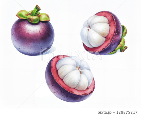 Set of Mangosteen Fruit, Whole and half, Set of Mangosteen Fruit, Whole and half, 128875217