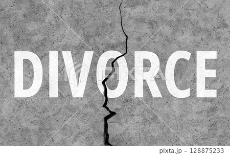 Divorce crack concrete wall. 3D rendering Divorce crack concrete wall. 3D rendering 128875233
