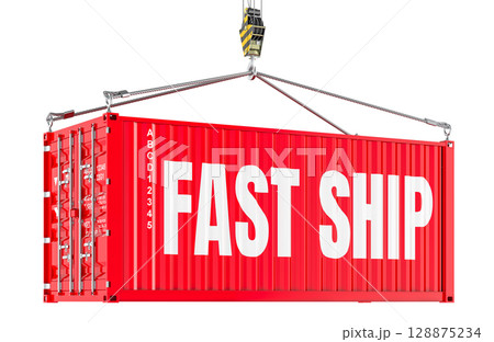 Fast Ship concept with red shipping container. 3D rendering Fast Ship concept with red shipping container. 3D rendering 128875234