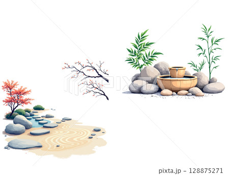 Vsai serene elements of a traditional japanese garden combine to evoke peace and tranquility 128875271