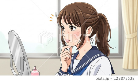 肌荒れ女子高生イラスト 128875538