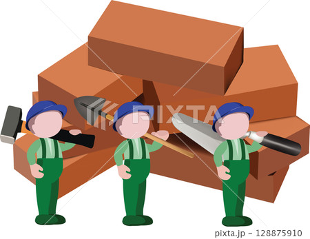 terracotta bricks for construction terracotta bricks people with service tools terracotta bricks for construction terracotta bricks people with service tools 128875910