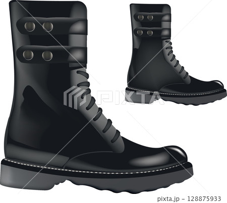 Shiny black combat boots with buckles and laces 128875933