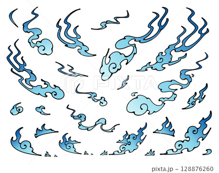 和風の炎のエフェクトのイラスト素材セット_手書き風 128876260