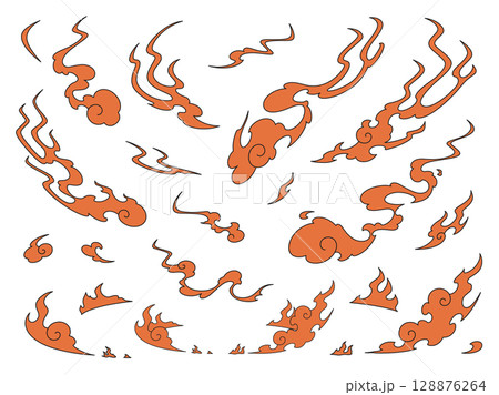 和風の炎のエフェクトのイラスト素材セット 128876264