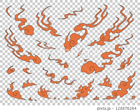 和風の炎のエフェクトのイラスト素材セット 128876264