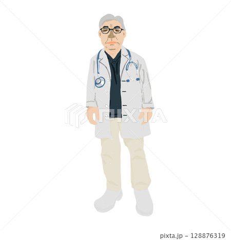 50代男性医師イラスト|白衣・メガネ・聴診器付き(透過PNG)Male Doctor in 50s 50代男性医師イラスト|白衣・メガネ・聴診器付き(透過PNG)Male Doctor in 50s 128876319