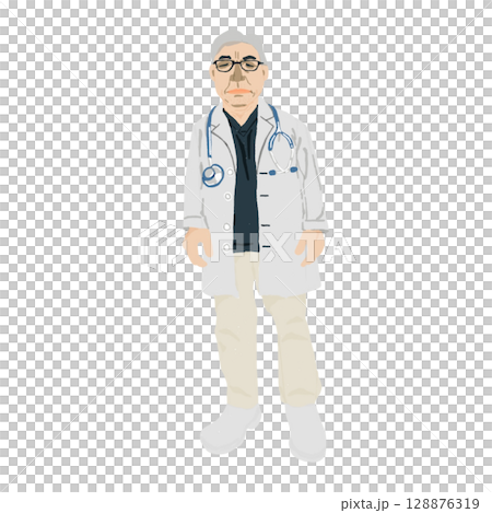 50代男性医師イラスト|白衣・メガネ・聴診器付き(透過PNG)Male Doctor in 50s 50代男性医師イラスト|白衣・メガネ・聴診器付き(透過PNG)Male Doctor in 50s 128876319