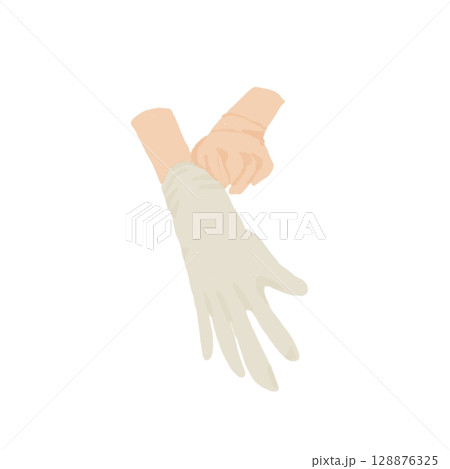 医療用手袋を装着する手のイラスト(透過PNG)|Putting on Medical Gloves 医療用手袋を装着する手のイラスト(透過PNG)|Putting on Medical Gloves 128876325