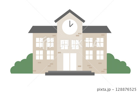 Illustration of a school building with a clock 128876525