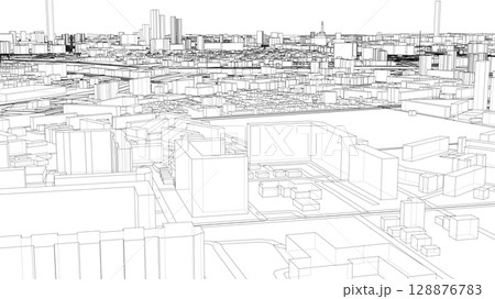 Intricate Cityscape Wireframe Intricate Cityscape Wireframe 128876783