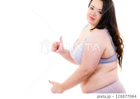Big woman in bra, body positive. Big woman in bra, body positive. 128877064