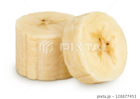peeled banana isolated on white background 128877451