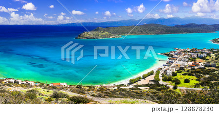Greece. perfect summer destinations. Crete. View of Spinalonga island from Plaka beach. Greece. perfect summer destinations. Crete. View of Spinalonga island from Plaka beach. 128878230