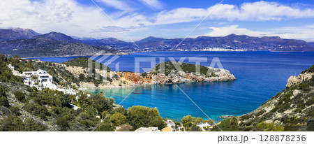 Greece summer holidays and scenic places. Beautiful nature and sea scenery of Crete island, Istron bay.  128878236
