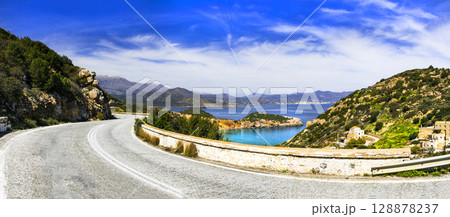 Greece summer holidays and scenic places. Beautiful nature and sea scenery of Crete island, Istron bay. Greece summer holidays and scenic places. Beautiful nature and sea scenery of Crete island, Istron bay. 128878237