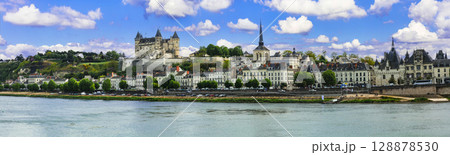 Heritage site and landmarks of France. Saumur town and medieval castle. Panoramic view. beautiful castles of Lore valley 128878530