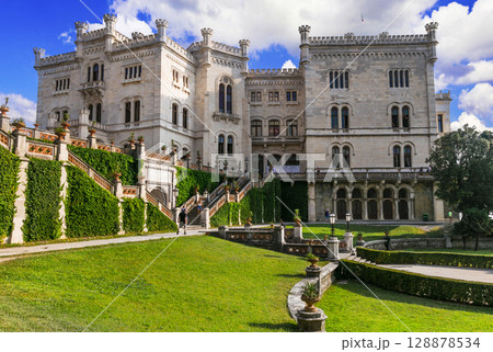 Beautiful romantic castles of Italy - elegant Miramare in Trieste . Friuli Venezia Giulia Beautiful romantic castles of Italy - elegant Miramare in Trieste . Friuli Venezia Giulia 128878534