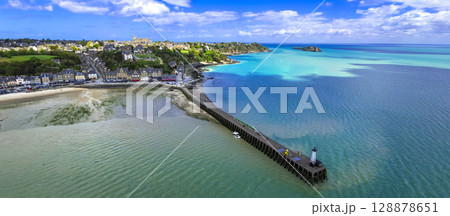 France travel, most scenic traditional villages in Brittany - beautiful Cancale, famous for oysters and turquoise sea.  128878651