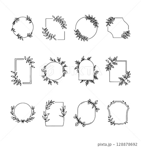 Abstract Botanical Frame Set. A creative pack of rounded and square frames combined with botanical strokes, adding texture and flair to minimalist projects. Abstract Botanical Frame Set. A creative pack of rounded and square frames combined with botanical strokes, adding texture and flair to minimalist projects. 128878692