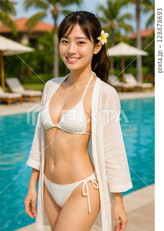 プールサイドの美女 プールサイドの美女 128878693