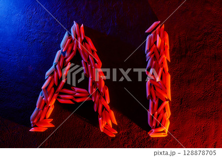 AI Letters Made from Penne Pasta Neon Lighting Artificial Intelligence 128878705