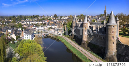 France most beautiful medieval castles -  Josselin , scenic fortress and old village in Morbihan department of Brittany 128878793