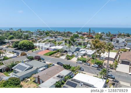 Aerial view of Carlsbad, Oceanside villas, holiday rentals in South California 128878929