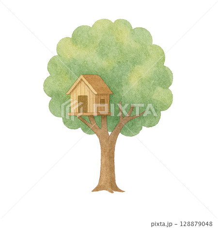 樹上のツリーハウスイラスト(PNG切り抜き) 樹上のツリーハウスイラスト(PNG切り抜き) 128879048