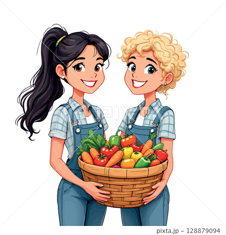 Vsai female farmers holding basket with fresh vegetables Vsai female farmers holding basket with fresh vegetables 128879094