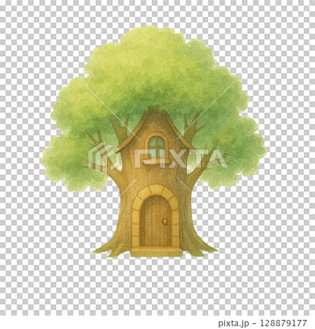 ツリーハウスイラスト(PNG切り抜き) ツリーハウスイラスト(PNG切り抜き) 128879177
