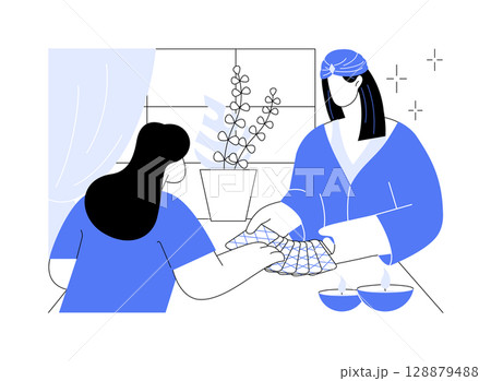 Tarot reading isolated cartoon vector illustrations. Tarot reading isolated cartoon vector illustrations. 128879488