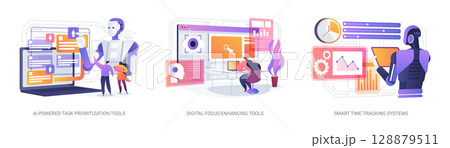 AI Tools for Productivity abstract concept vector illustrations. 128879511