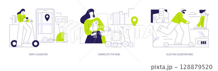 Electric scooter rental abstract concept vector illustrations. 128879520