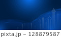 Dark blue background with rising arrow, business chart, and circuit lines showing financial growth and market strategy. Eps 10 128879587