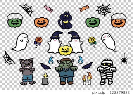 各種萬聖節人物和主題的插圖 各種萬聖節人物和主題的插圖 128879888