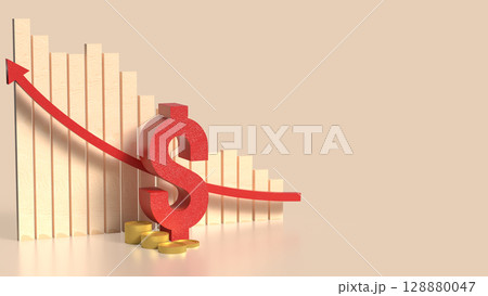 The Red Dollar Symbol and coins for Business concept 3d Rendering. 128880047