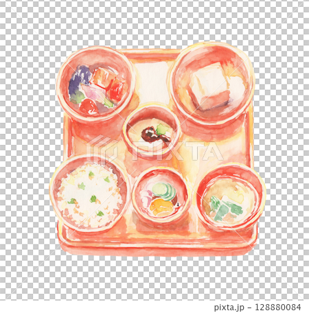 水彩で描いた精進料理のイラスト 128880084