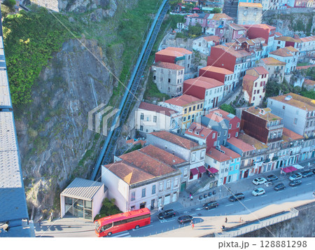 ポルトガル　ポルト　ドウロ川沿い　ドン・ルイス一世橋上からの景色　5月の夕方 128881298