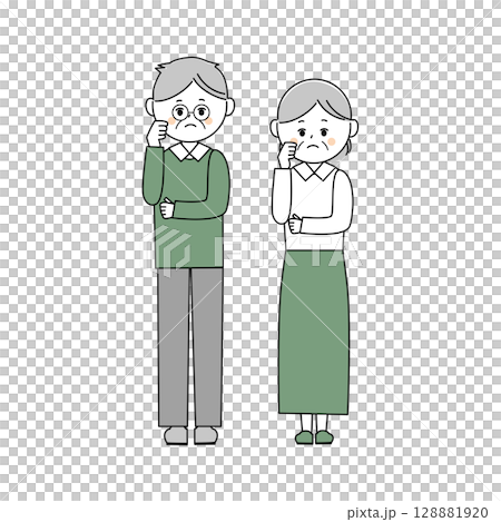 一位憂心忡忡的老年男女的插圖 128881920