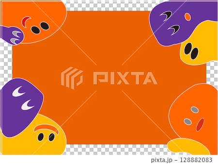 Halloween color scheme frameless frame, orange background, colorful ghosts, white line face Halloween color scheme frameless frame, orange background, colorful ghosts, white line face 128882083