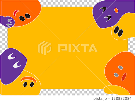 Halloween color scheme frameless frame, yellow background, colorful ghosts, white line face Halloween color scheme frameless frame, yellow background, colorful ghosts, white line face 128882084
