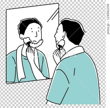 Dad shaving in front of the mirror_monochrome Dad shaving in front of the mirror_monochrome 128882200