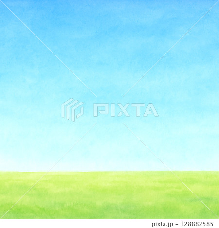 シンプルな草原と青空の背景 128882585