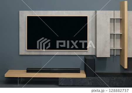Large TV in modern interior Large TV in modern interior 128882737