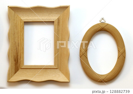 Retro wooden frames on wall 128882739