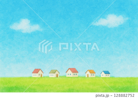 家並みが見える草原の背景 家並みが見える草原の背景 128882752
